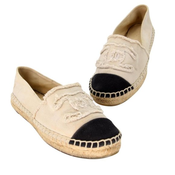Chanel 38 Linen Canvas Cap Toe Cc Espadrille Flats CC-S0207P-C035